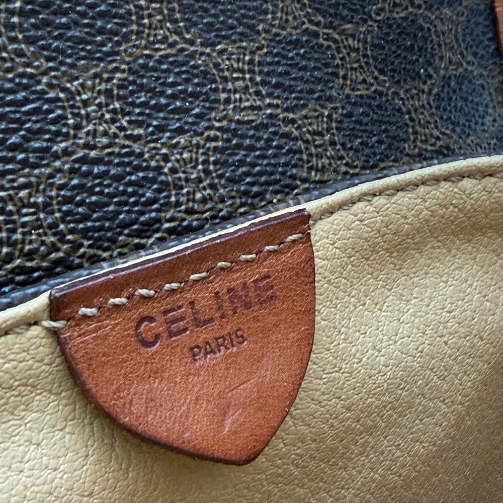 Vintage CELINE Macadam Crossbody Saddle Bag Brown PVC Leather Trim Paris - Picture 8 of 16